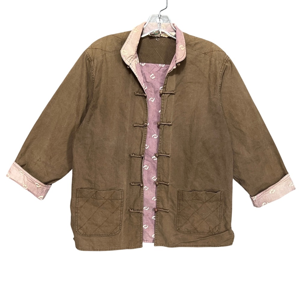VTG Reversible Quilted Chore Jacket Distressed Purple Brown Boho Hanten Coat M/L